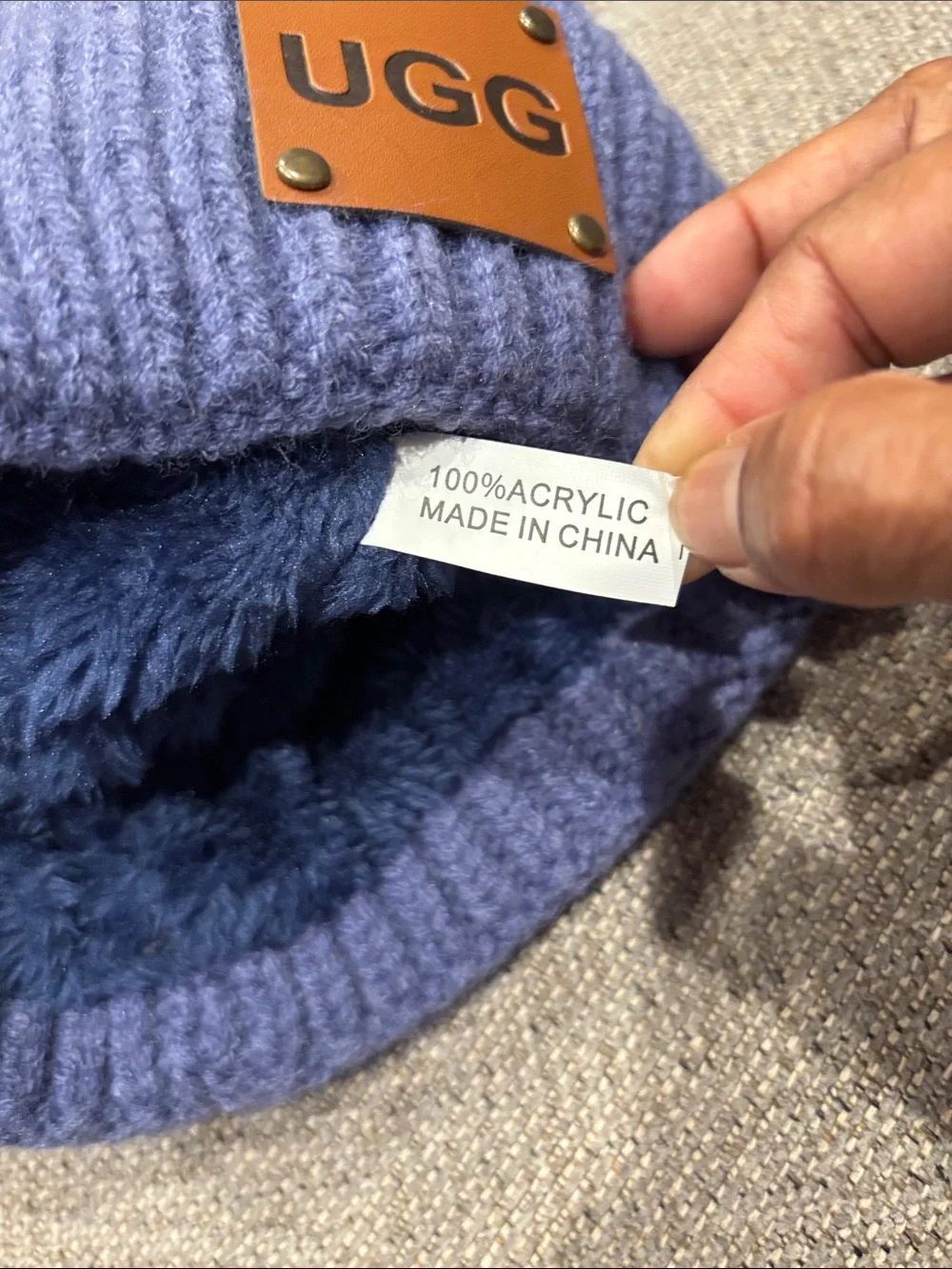 UGG Ribbed Knit Beanie in Periwinkle Blue with Leather Logo
